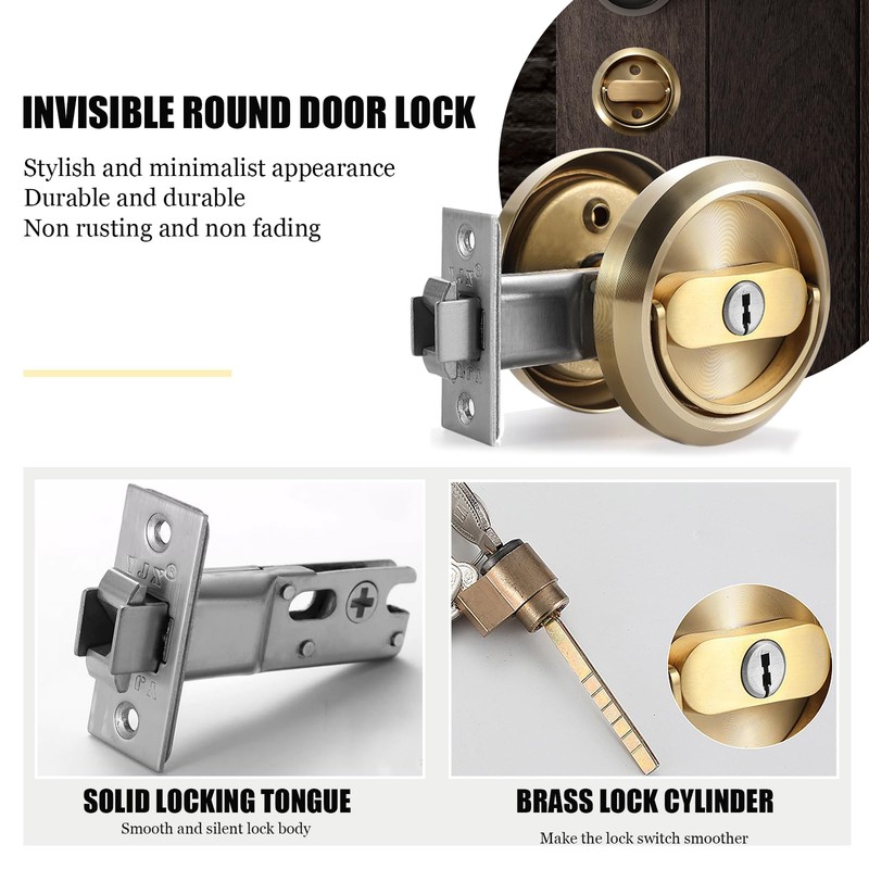 ZZBUY Pocket Door Lock with Key, Round Recessed Pocket Door