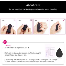 SIXPLUS Multifunctional Makeup Sponge Puff, Teardrop Shape, Diagonally Cut Flat Surface, Soft, Dry and Wet Use, Makeup Tool, Makeup Puff (Black)