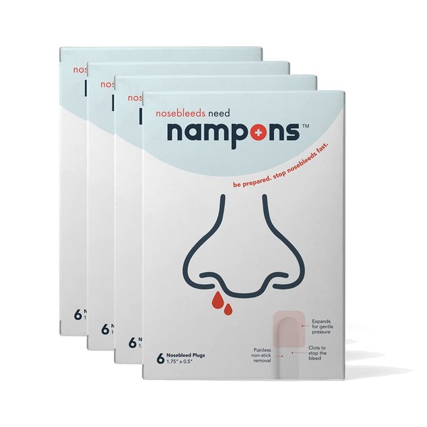 Nampons Nosebleed Stoppers - 24 Nose Bleed Plugs with Clotting Agent to Stop Nosebleeds Fast. Perfect First Aid Item Trusted by Doctors and Hospitals. Safe and Effective for Teens, Adults, Seniors
