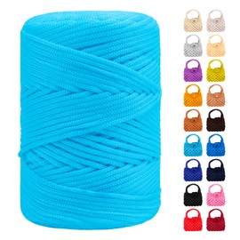 LEREATI Polyester Yarn 3 mm x 170 m, Macrame Yarn 3 mm Braided Macrame Cord Colourful, Macrame Cord 3 mm Coloured for Gift, Crochet Bag, Shoulder Bag, Place Plate, Home Decorations (Light Blue)