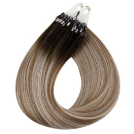 Vivien Straight Micro Loop Extensions Real Hair Ombre Blonde 40 cm Micro-Ring Extensions Real Hair Balayage Brown 50 g #3/8/24 Dark Brown Ombre Ash Brown Blonde Micro Extensions Real Hair 1g/s 50s