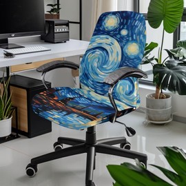 Wiryuouvt Starry Night Computer Office Chair Cover Universal Rotating Chair Slipcovers Protector Desk Chair Cover for High Back Chair Seat Backrest Removable Washable Decorates The Chair,S