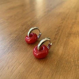 ASTER ALHELÍ - Goldohrring oder Versilberte Ohrringe Hoops Damen mit Natursteinen - kreolen Versilberte oder Vergoldete Damen-Ohrringe - Perfekt für originelle Geschenke (Rot, Platiniert)