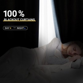 100% Blackout Shield Linen Blackout Curtains 108 Inches Long 2 Panels Set, Blackout Curtains for Bedroom/Living Room, Thermal Insulated Rod Pocket Window Curtains & Drapes, 50W X 108L, Black