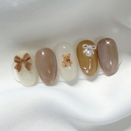 [Handmade Nail Tips] Angora Ribbon Nail Tips - Mini Oval / [수제네일팁] 앙고라리본 네일팁 - 미니오벌