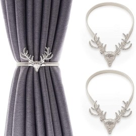 SILKSELECT Pack of 2 Curtain Tiebacks Curtain Clip Curtain Holder Alloy Curtain Holder for Curtains (Silver Elk)