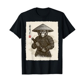 Samurai Warrior Monkey Japanese Katana Bushido Animal Art T-Shirt