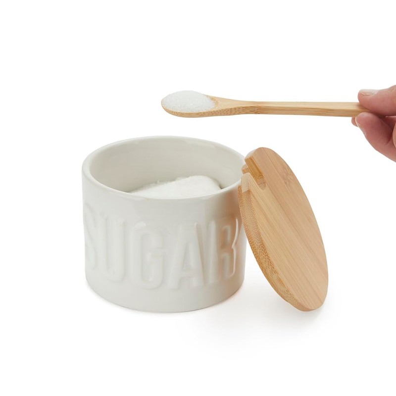 balvi Sugar Bowl Colour White Elegant Ceramic / Bamboo Sugar