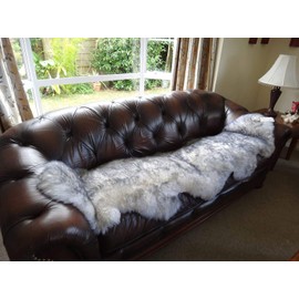 HUAHOO Premium Genuine Sheepskin Rug White Grey Real Australia Sheepskin Natural Luxury Fluffy Lambskin Fur Area Rug Seat Covers for Kids Bedroom Sofa Chair Cover Double Pelt/2' x 6' Wolf Tip