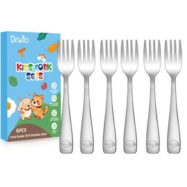 DRKIO Stainless Steel Toddler Forks Set - 6 Pieces Kids Forks Set Children Safe Food Grade Kids Silverware Small Forks Metal Toddler Utensils Dishwasher Safe Mirror Polished