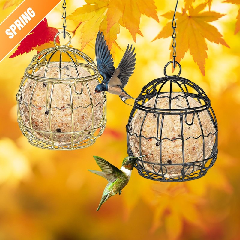 8 Pcs Suet Bird Feeders for Outside Hanging, Metal Wild