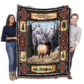 Pure Country Weavers Elk Lodge Blanket - Wildlife Cabin Gift Tapestry Throw Woven from Cotton - Made in The USA (72x54)