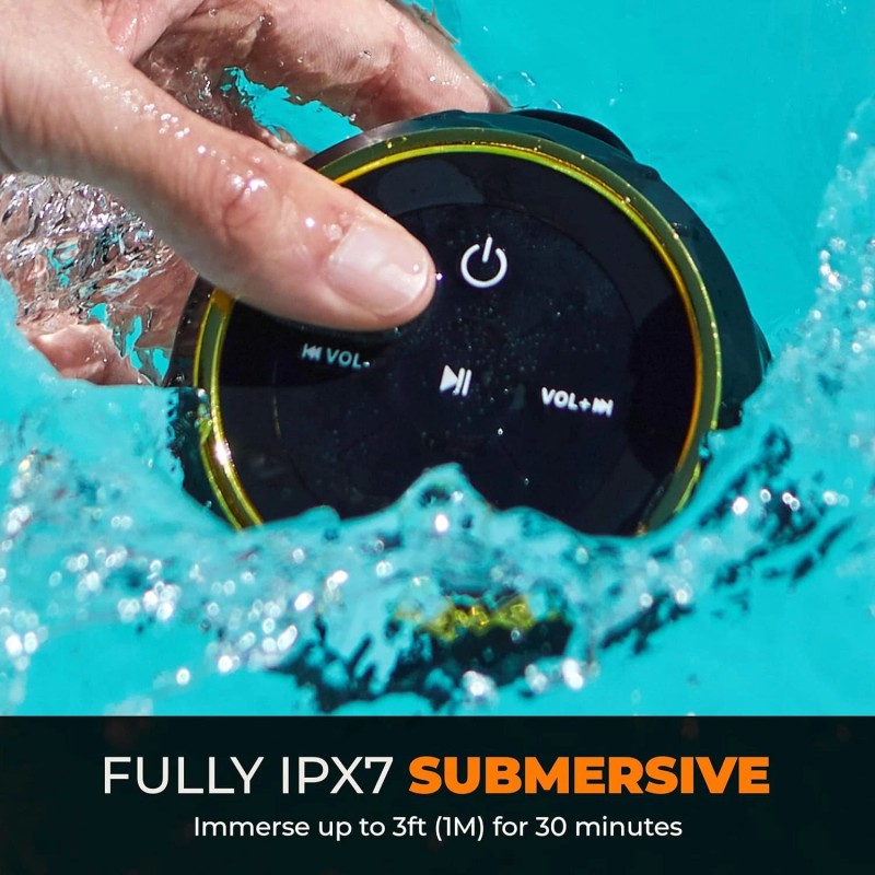 iFox Creations Portable Bluetooth Shower Speaker, IPX7 Waterproof, Black/Gold