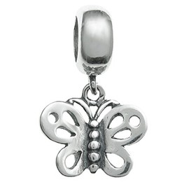 Queenberry Sterling Silver Butterfly European Style Dangle Bead Charm