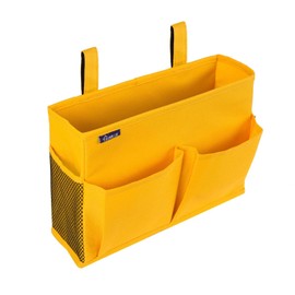 Surblue Bedside Caddy Hanging Bed Organizer Storage Bag Pocket for Bunk and Hospital Beds, College Dorm Rooms Baby Bed Rails,Camp 4 Pockets and 2 Hooks (Yellow)