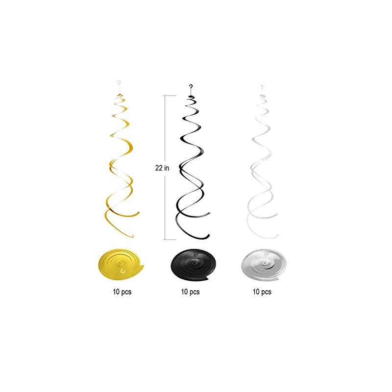 Hanging Swirls Party Streamer Spiral Decorations for Ceiling (30pcs, Black,
