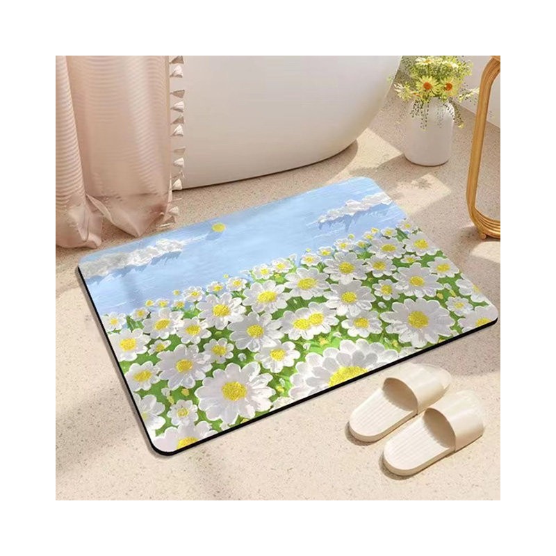 Housekeeping technology 1+1 washable beautiful flower diatomaceous earth mat, cherry