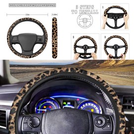 Dellukee Car Steering Wheel Cover with Seat Belt Pad and Center Console Armrest Set Car Interior Accessory Cover Universal Fit 4pcs Panda