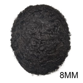 Afro Toupee For Black Men African American Afro Hair Systems Brazilian Remy Human Hair Durable Full Poly THIN SKIN Man Weave Balding Mens Custom Hair Unit Male ALL PU Hair Replacement with weaves (#1B Off Black, 8mm Wave Curl)