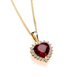 Old English Jewellers 9ct Yellow Gold on Silver Ruby & CZ Heart Pendant Necklace 16 18 20 inch chain (20)