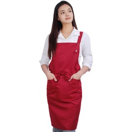 Sanleaves Women's Apron, Waterproof, 3 Pockets, H Shape, Kitchen, Cafe Apron, DIY, Gardening, 2 Levels Adjustment, Wrinkle Prevention, 4 red