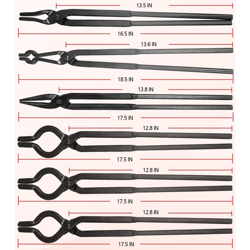 Yoursme Beginner Blacksmith Tongs Set: 1/4 Flat Jaw, Pick Up,