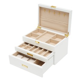 GXFCHYL Wooden Jewelry Box for Women,Jewelry Organizer Box,Jewelry Holder Organizer,Classic Jewelry Box,Wood Jewelry Storage Case for Necklaces,Earring and Rings,3 Layer (White)