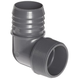 Spears 1413 Series PVC Tube Fitting, 90 Degree Elbow, Schedule 40, Gray, 1" Barbed x NPT Male
