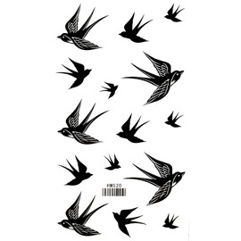 MEGADEE Swallow Pattern Tattoo Sticker - 4X8 in Body Art for Arm, Leg - Cute Nature Design, Removable, Waterproof - Great Gift (151)