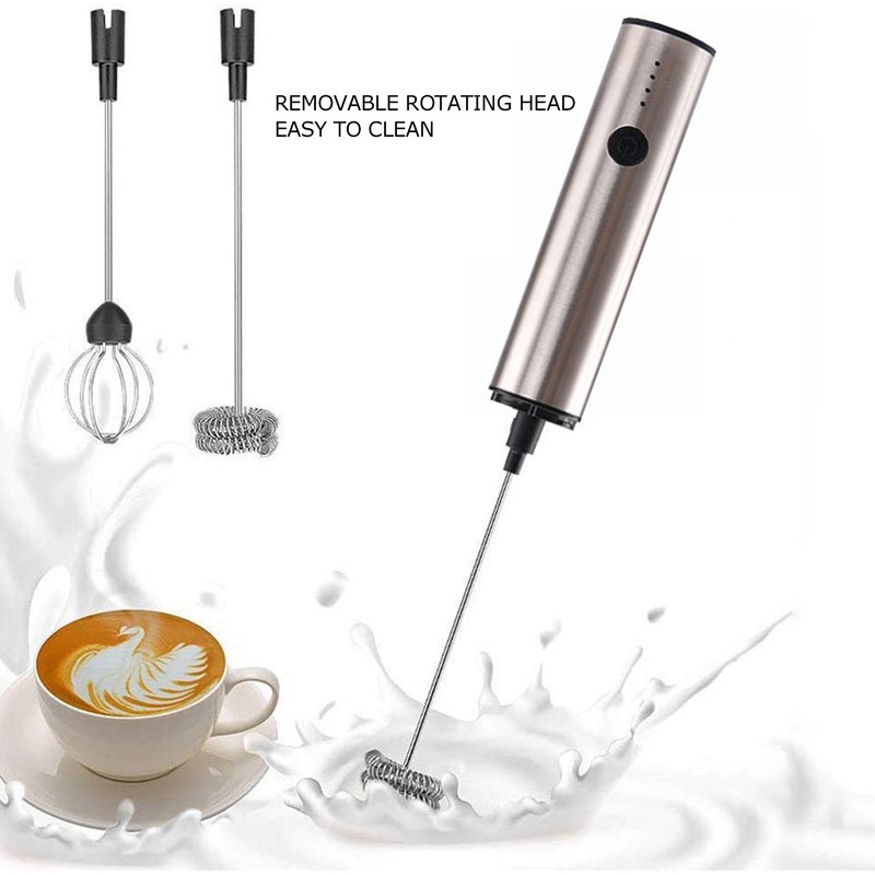 Stainless Steel Electric Milk Frother Handheld Egg Beater USB Charging
