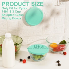 LUVCOSY Silicone Lids Fit for Pyrex 7401-S 3 Cup Sculpted Glass Mixing Bowls, 2 Pack Small Size Silicone Covers, Dishwasher & Microwave Safe, Green (Lids Only)