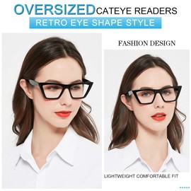 MARE AZZURO Cat Eye Reading Glasses Women Oversized Readers 1.0 1.25 1.5 1.75 2.0 2.25 2.5 2.75 3.0 3.5 4.0 5.0 6.0 (Black, 1.75)