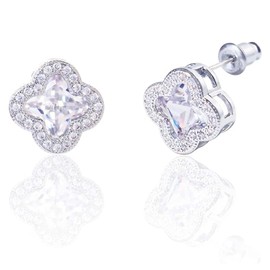 Gkaopi Four Leaf Clover Jewellery Set for Women and Girls Pendant Necklace Stud Earrings Hypoallergenic Jewellery Set Adjustable Chains Lucky Jewelry, Alloy Steel