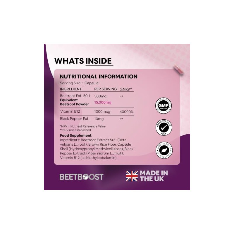 15000mg Beetroot Capsules with Vitamin B12 1000mcg & Black Pepper