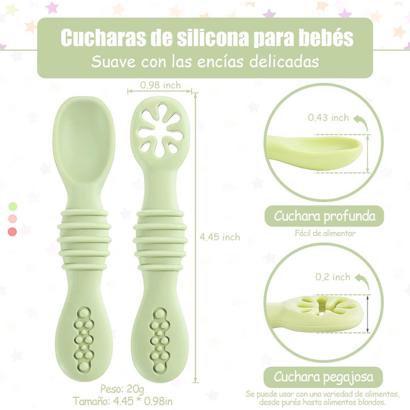Juego de 6 Cucharas Masticables de Silicona Pequeños, Cucharas para
