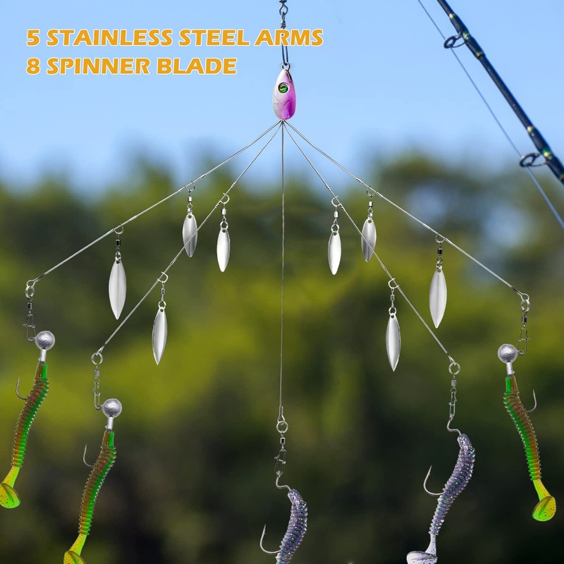 2 Pcs Alabama Rigs, 5 Arm Umbrella Rig Swimbait with