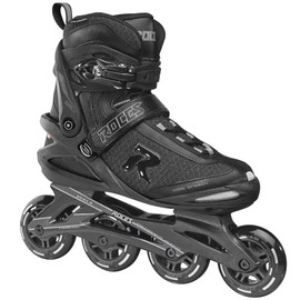 ROCES Men's Icon Outdoor Breathable Fitness Comfort 4 80mm Wheels Racing Inline Skates with Memory Buckle, Easy Entry Boots, Glass Fiber Reinforced Shell & Frame, Black/Dark Charcoal, 12