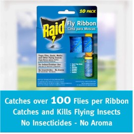Raid Pack Of 10 Fly Ribbon Insect Trap Sticky Glue Catcher Strip Traps Kitchen & Food