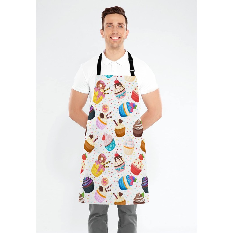 Wasach Cute Cupcake Pattern Apron,Sweet Dessert Apron,Adjustable Neck Bib Apron