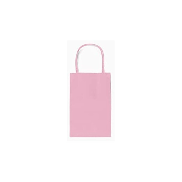12CT Small Light Pink Biodegradable, Food Safe Ink & Paper, Premium Quality Paper (Sturdy & Thicker), Kraft Bag with Colored Sturdy Handle (Light Pink, 12CT Small)