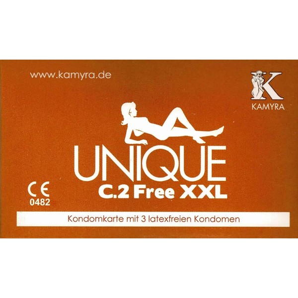 Kamyra Unique C.2 Free XXL Condom Card, Yellow - Condom Card with Large Latex-Free Condoms with Flat Base and 66 mm Nominal Width, 1 x Pack of 3