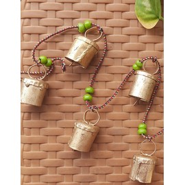 Set of 2 Rustic Vintage Bell for Home Decor Wall Decoration Garden - 5 Handmade Bells in a String with Beads. Wind Chime Bell Chime Cow Cat Cattle Bells Gifting