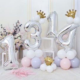 Unisun Number Balloons, 40inch Large Silver Number 4 Foil Mylar Helium Balloons for Birthday Party Celebration Decoration