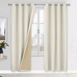 BGment Oatmeal Blackout Curtains 84 Inch Length for Bedroom 2 Panels Set, Linen Textured Thermal Insulation Soundproof Window Curtain Drapes with Grommet, 52 Inch Wide Each Panel