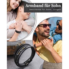 VU100 Gift for Son To My Son Bracelet Gifts 13th 18th Birthday Boy Bracelets Christmas Birthday Men's Leather Bracelet Betser Son Gifts from Dad Mum, Stainless Steel, No gemstone