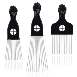LEADUWAY Hair Picks - Black Metal Afro Combs for Hair Styling, Fist Pick for Women and Men