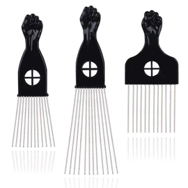 LEADUWAY Hair Picks - Black Metal Afro Combs for Hair Styling, Fist Pick for Women and Men