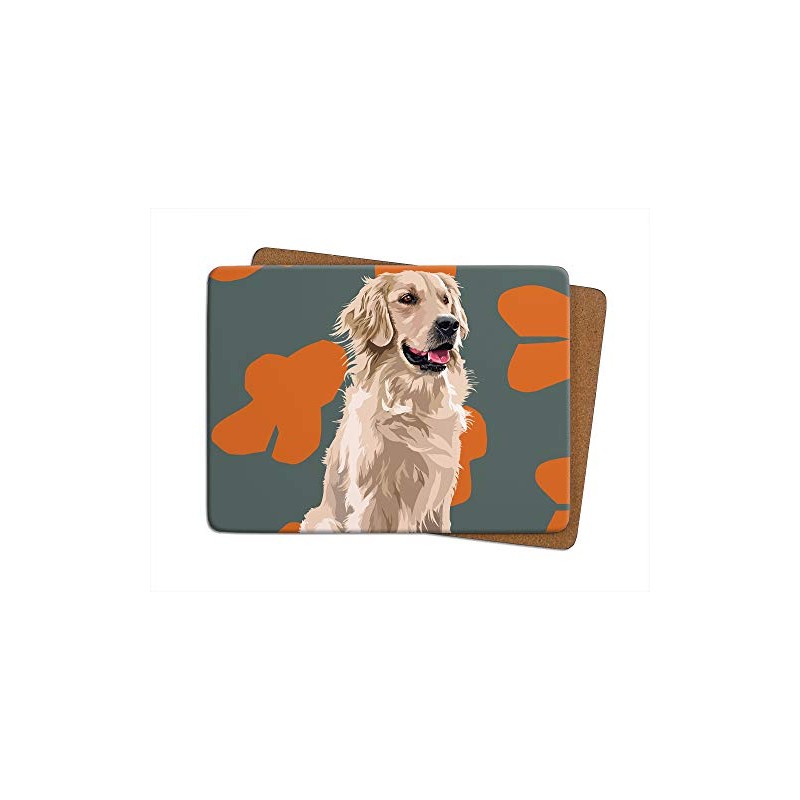 Set of 4 Golden Retriever Placemats - 4 non-slip, Cork-backed