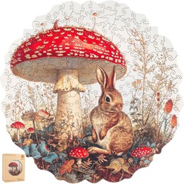 Delobil Wooden Puzzles for Adults Easter Jigsaw Puzzles, 16.8 x 16.8inch Mushroom Bunny Puzzles with Storage Box, 500 Pieces Unique Shaped Puzzle Games Gift for Elders Children Family Royal Size