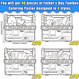 Huzobooby 40Pcs Father’s Day Toolbox Coloring Crafts for Kids, Fathers Day Color Your Own All About Dad Poster for Father's Day DIY Art Craft Gifts Fun Home Classroom School Party Activities